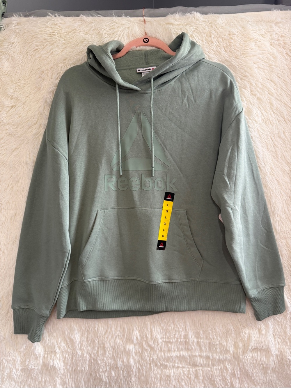 Reebok Womens Relaxed Fit Hooded Sweatshirt Size L Green Comfy Loungewear READ